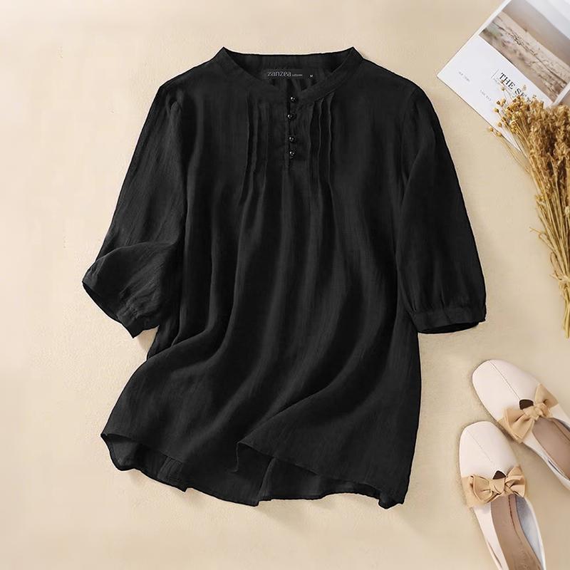 

ZANZEA Women Summer Round Neck Casual Half Sleeve Blouse S