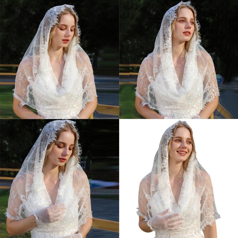 Lace Latin Scarf Seethrough Everyday Wear Head Covering Mantilla Head Veil for Wedding Church Prayer Women Headpiece