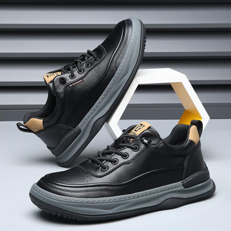 Leather Men's Shoes Spring Versatile Trend Crooked Head White Shoes Men's Thick-soled Breathable Leather Shoes Men's Hollow Casual Board Shoes