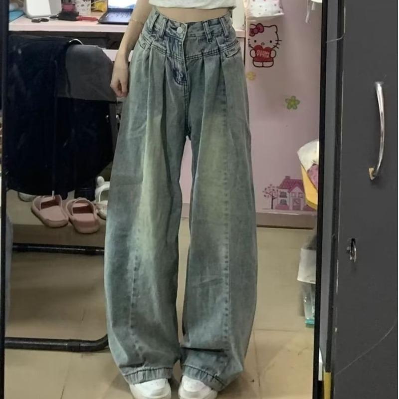 

Женские джинсы с высокой талией в стиле ретро с потертостями, прямые, модные брюки клеш до пола на весну/лето XXXL