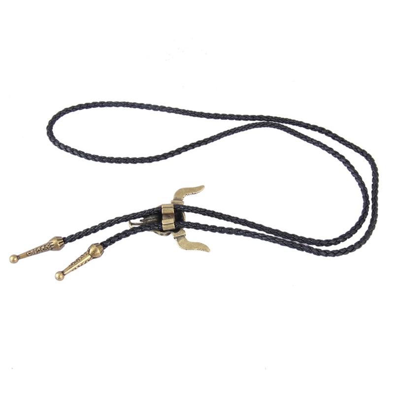 Vintage Bull Head Buckle Choker Necklace Black Leather Cord Necklace Fashion Jewelry Necktie Tie Pendant Necklace