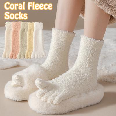 1 Paar Damen Korallenfleece Zehensocken Herbst Winter Flauschig Dick Warm
