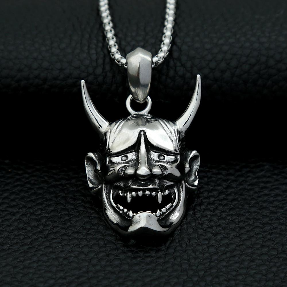 Vintage Personality Prajna Mask Pendant Necklaces For Men 316L Stainless Steel Domineering Demon Skull Jewelry Gift