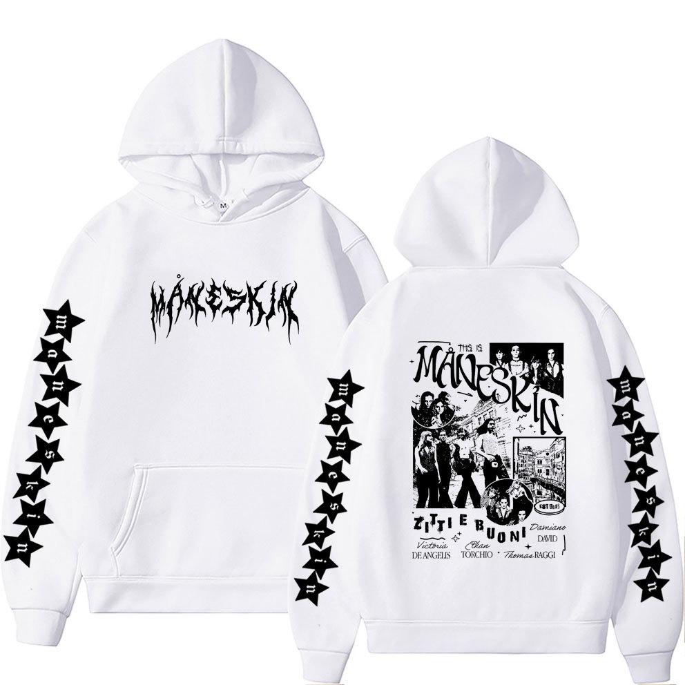 Italian Rock Band Maneskin Double Sided Graphic Print Men's Autumn Fleece Hoodie Loose Long Sleeve Fashion Streetwear Sportwear