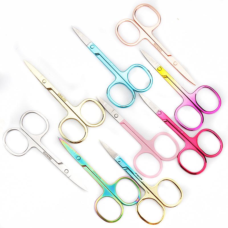 Stainless Steel Multi-Color Curved Tip Eyebrow and Eyelash Trimmer Scissors