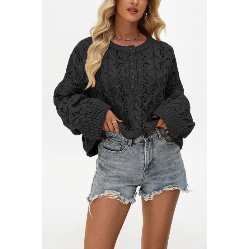 New autumn and winter button sweater women's clothing hot sale loose solid color pullover short knitted sweater