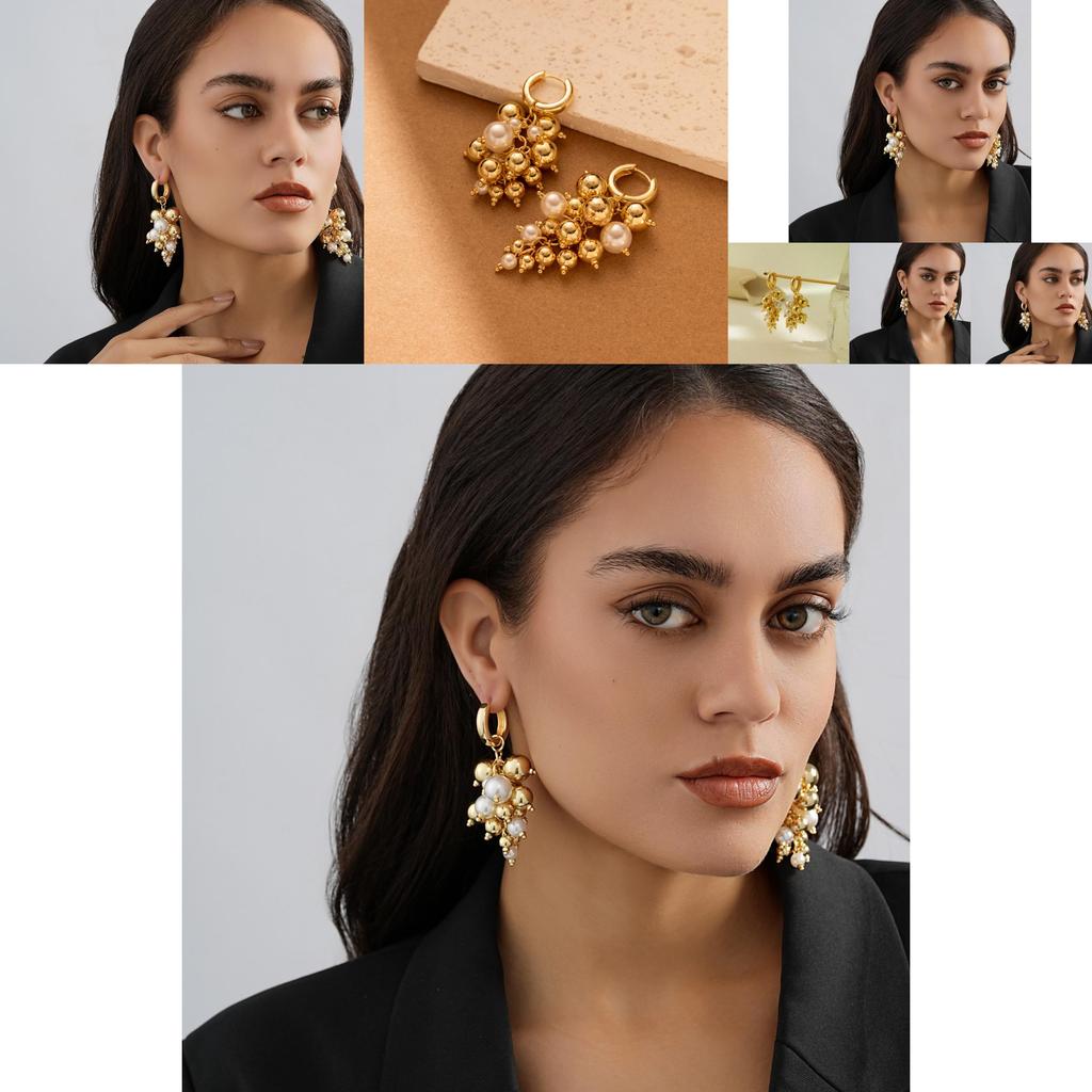 Fashionable Gold And Faux Pearl Dangle Earrings Chic Geometric Shape