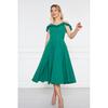 Women's Adjustable Strap Ruffle Detailed Collar Pleated Flared Midi Evening Dress