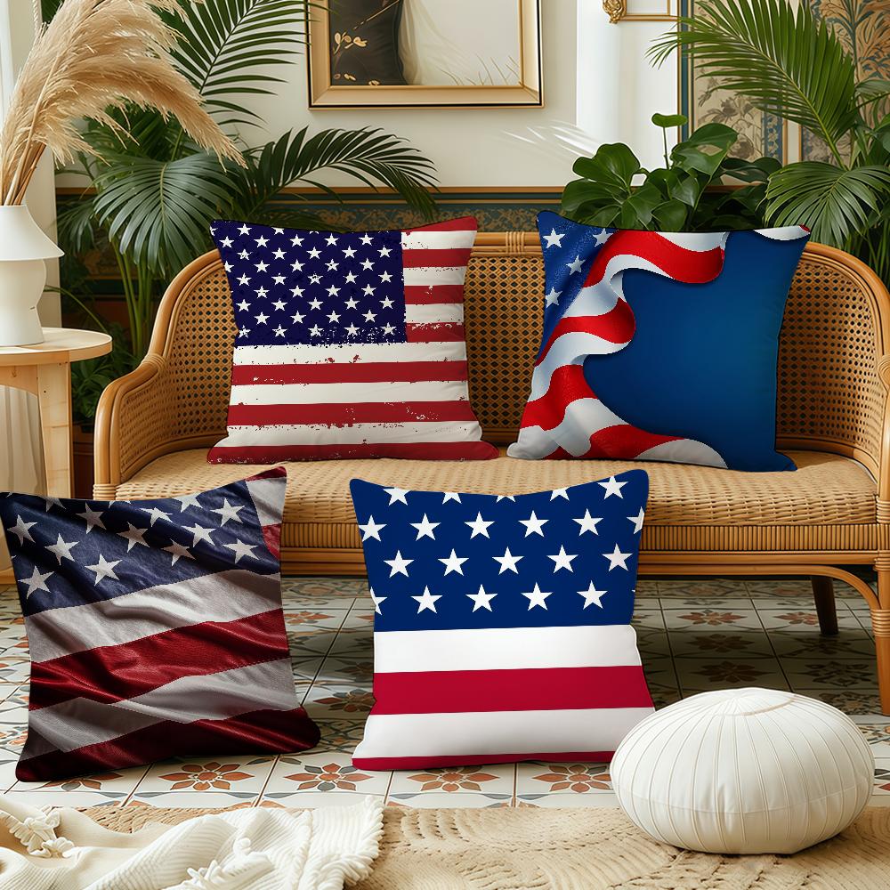 America USA Flag Cushion Cover Pillow Case Plush Fabric Soft Double Sided Print Sofa Cushion Cover Throw Pillow Covers