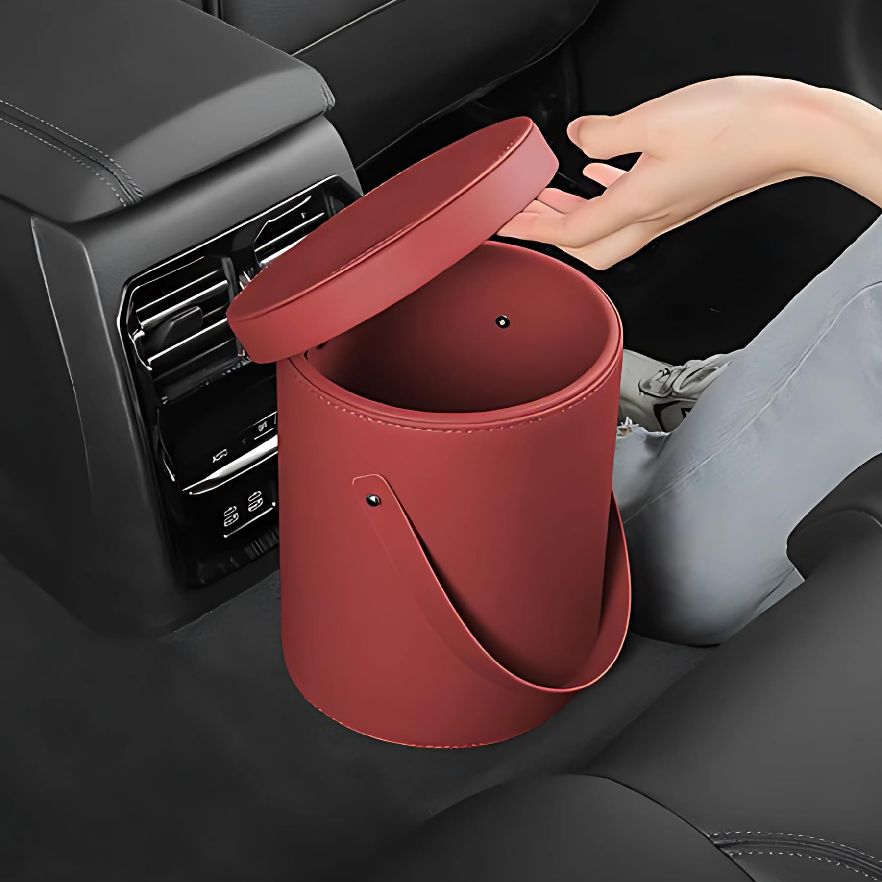 

Mellbo Car Trash Hanging PU Leather Storage Box with Large x Red Can, Lid, Multifunctional, Capacity, 19.7cm 17cm,
