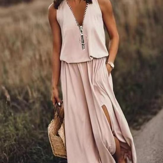 שמלת מקסי ללא שרוולים 2023: שמלת רוכסן אופנתית מחמיאת מותניים לנשים