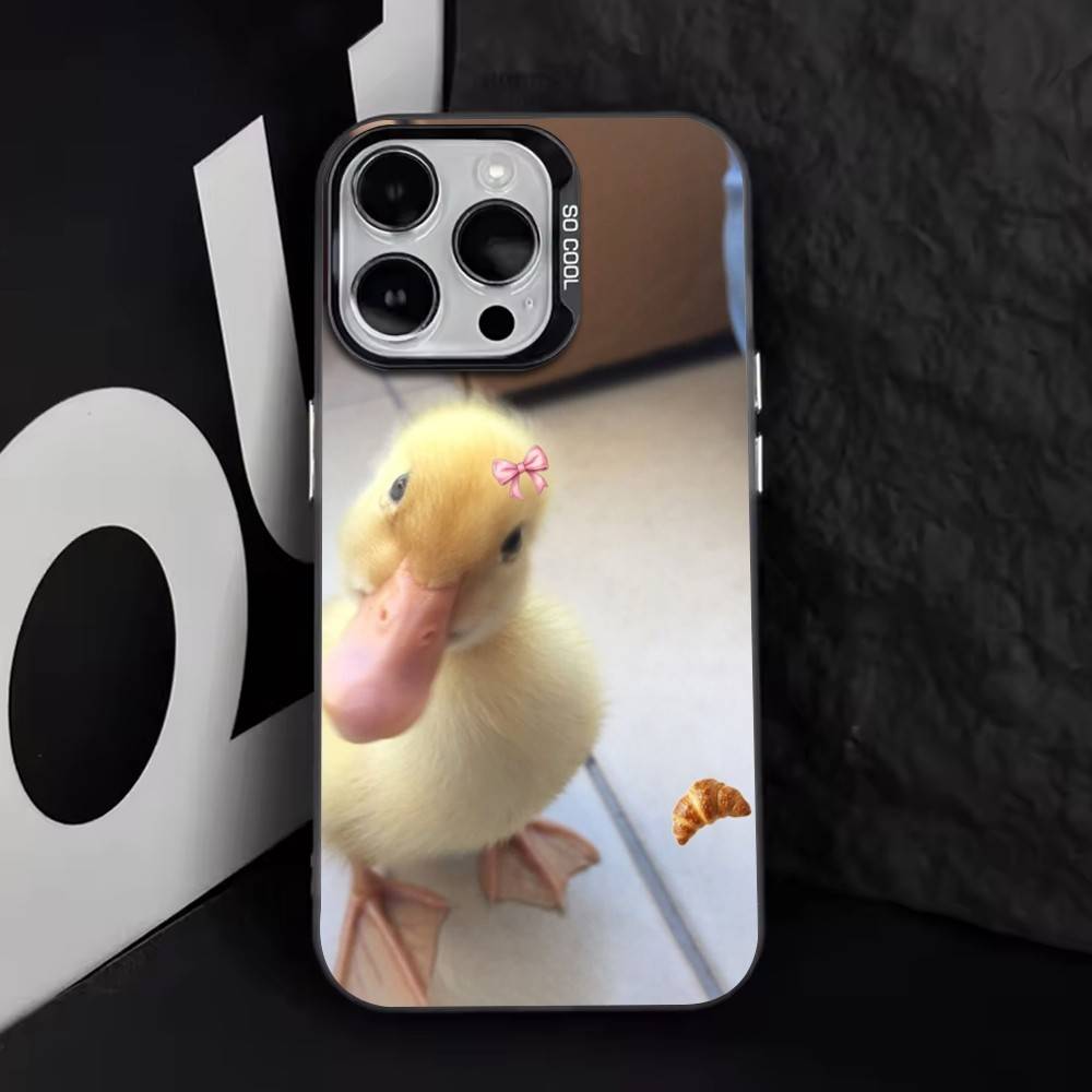 Ins Cute Bow Duck   Phone Case For iPhone 17,16,15,14,13,12,11 Plus,Pro Max,XS,Colorful Silver Phone case Funda Cover iPhone12PRO