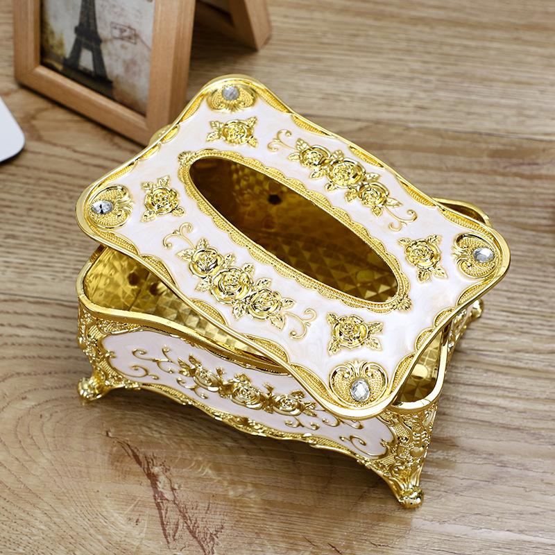 Rose Pattern Golden-Plated Tissue Box American Style Paper Holder Suitable For Multiple Rooms Home Desktop Decor