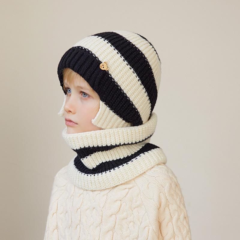 Kids Knitted Hat And Scarf Set With Windproof Warmth For Winter Outdoor Play