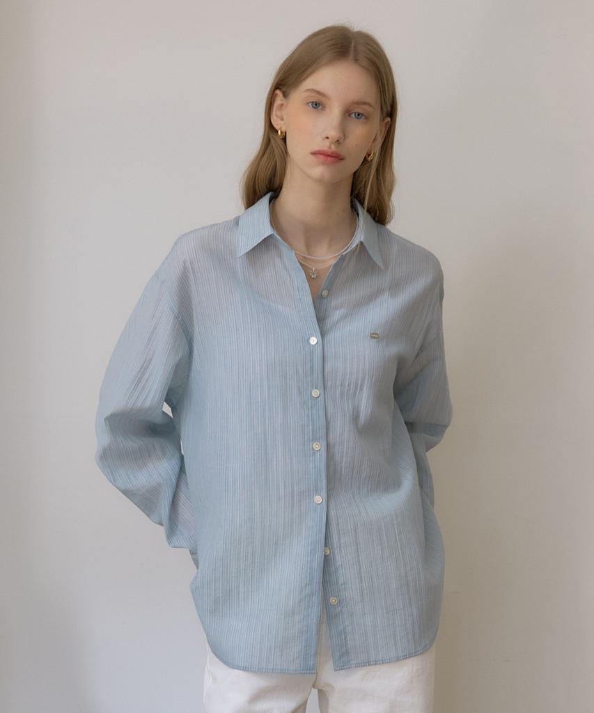 OURHOPE Seersucker Stripe Shirt - Sky Blue