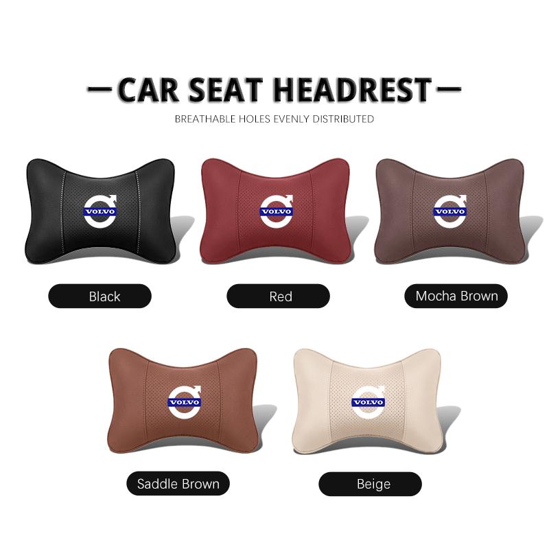 1Pcs Pu Leather Car Neck Pillow Auto Emblem Headrest For Volvo Xc60 Xc90 V40 V60 S60 V50 V90 S80 C40 XC40 V70 XC70 C30 EX90 C70