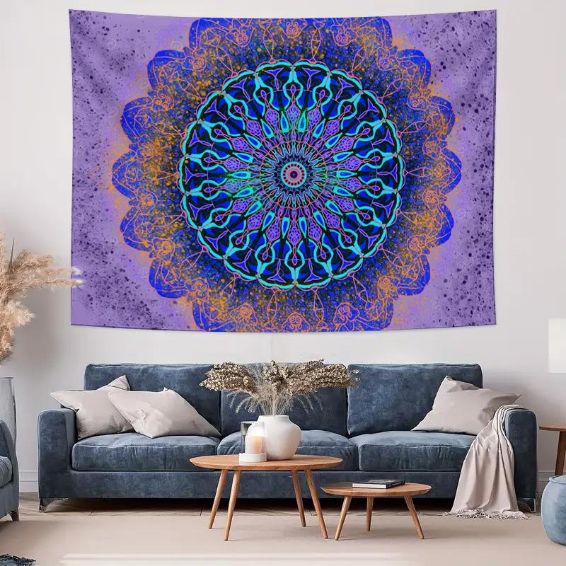 Ethereal Blue  Purple Mandala Tapestry Psychedelic Style Bedroom Wall Hanging Full of Artistic Atmosphere