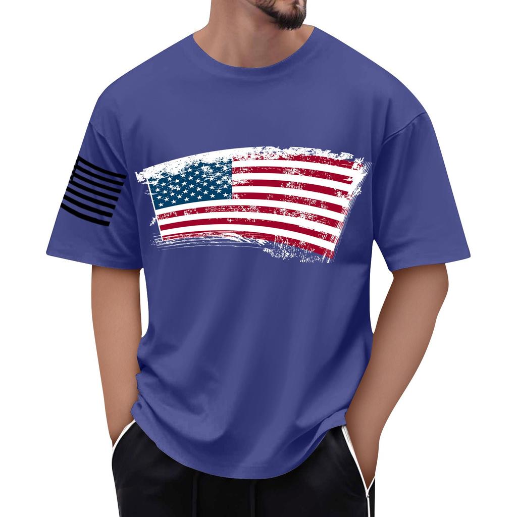 Men's Flag Printed T-Shirt Men's Loose Casual Short Sleeve Top