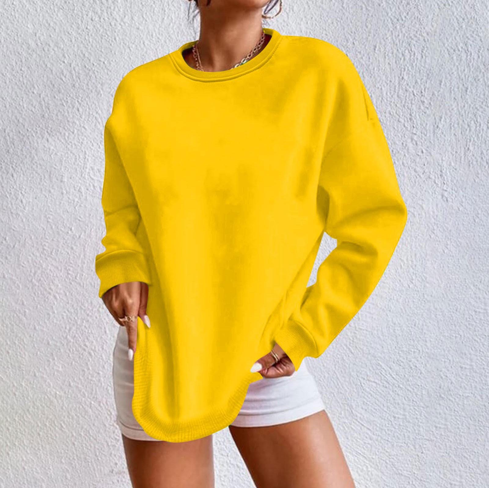 

Толстовки для женщин, милые топы с длинными рукавами, свободный крой, пуловер с круглым вырезом, блузка XXL жёлтый