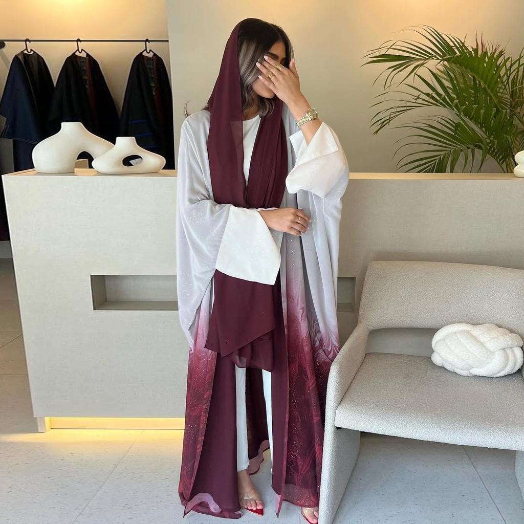 Verlaufend Glänzender Sommer Abaya Cardigan Robe 2025 - Lange Modische Überwurf Oberbekleidung