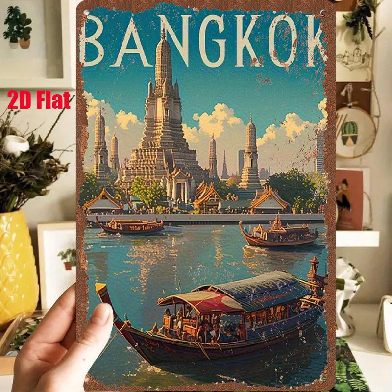 D-Moll pc D-Moll Metallschild Vintage Blechkunst Bangkok-Szenerie X Zoll X cm Zeigt den Großen Palast von Bangk