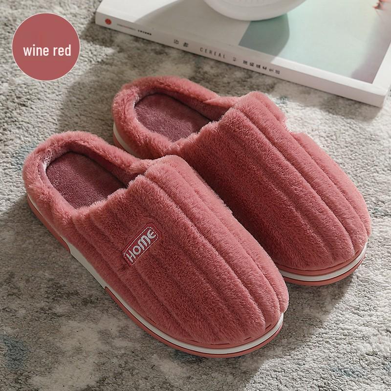 Men's and Women's Color Block Plush Cotton Slippers - Warm, Non-Slip, Indoor Footwear for Autumn and Winter