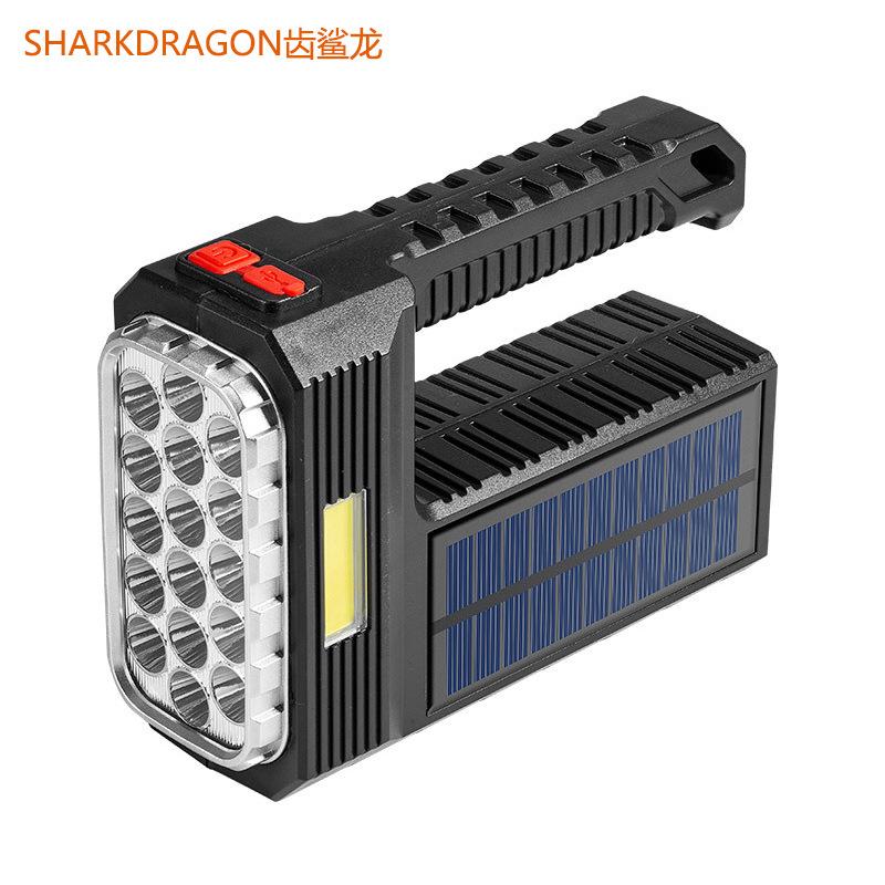 LED Portable Searchlight USB Rechargeable Lighting Outdoor Waterproof Flashlight with Side Light Solar Flashlight