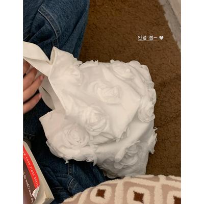 Korean Version of Fashionable Girlish Underarm Bag Women's 2025 New White Large-capacity Three-dimensional Flower Shoulder Tote Bag
