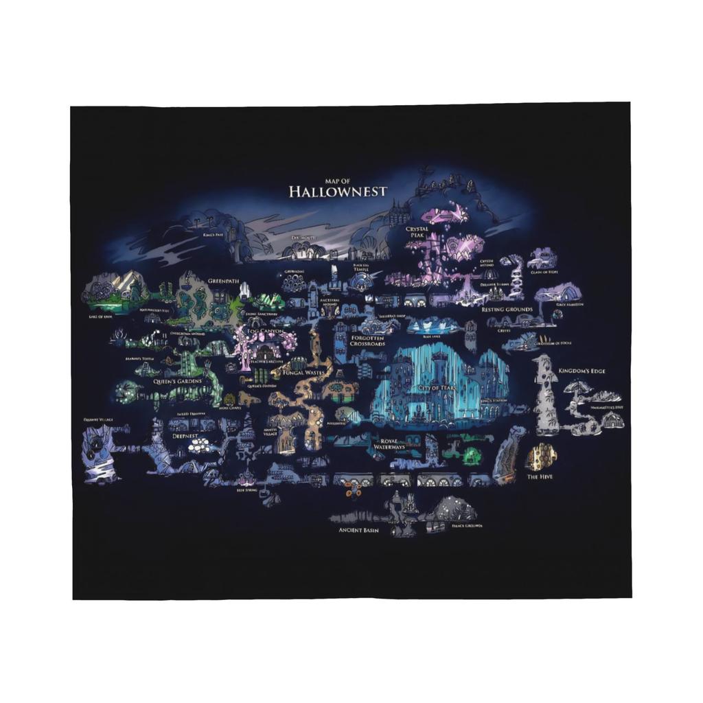 Hollow Knight Silksong Game Map Flannel Throw Blankets Mysterious Rug Piece Knitted Blanket Car Lightweight Thin Multi-function