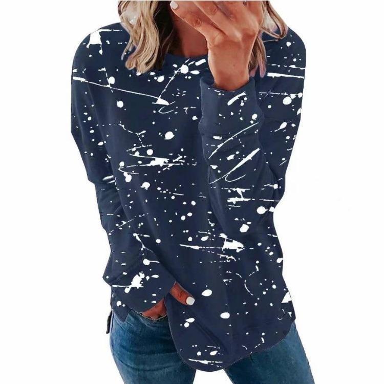 Plus Size Women Printed Long Sleeve T Shirt Loose Round Neck Tee