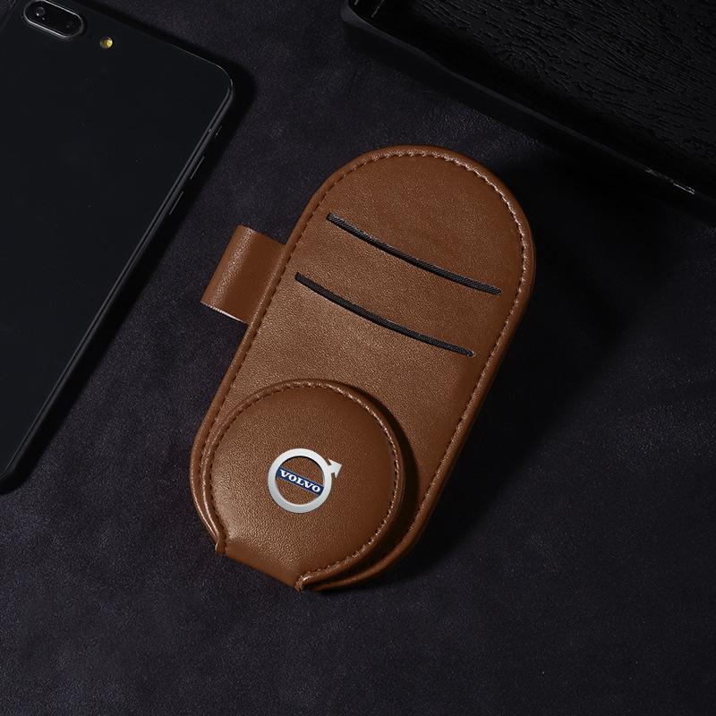 

Leather Car Glasses Clip Sun Visor Multi-function Sunglasses Clip Car Styling For Volvo XC60 XC90 S60 S80 S40 V40 V60 V70 V50 XC70 коричневый