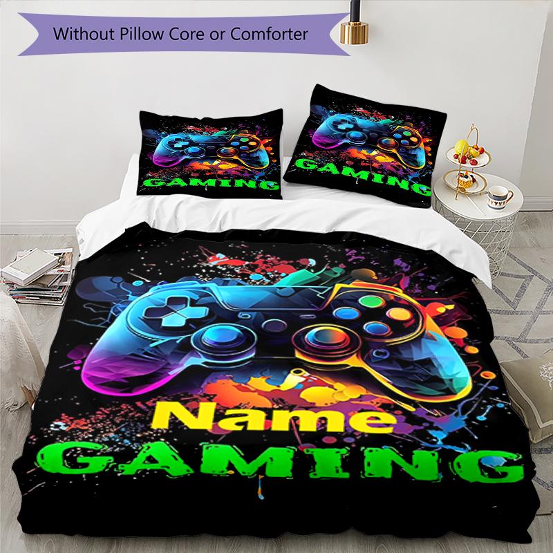 3pcs Custom Name Game Controller Bedding Set Duvet Cover Closure Includes 1 Duvet Cover & 2 Pillowcases, Soft and Comfortable for All Seasons.