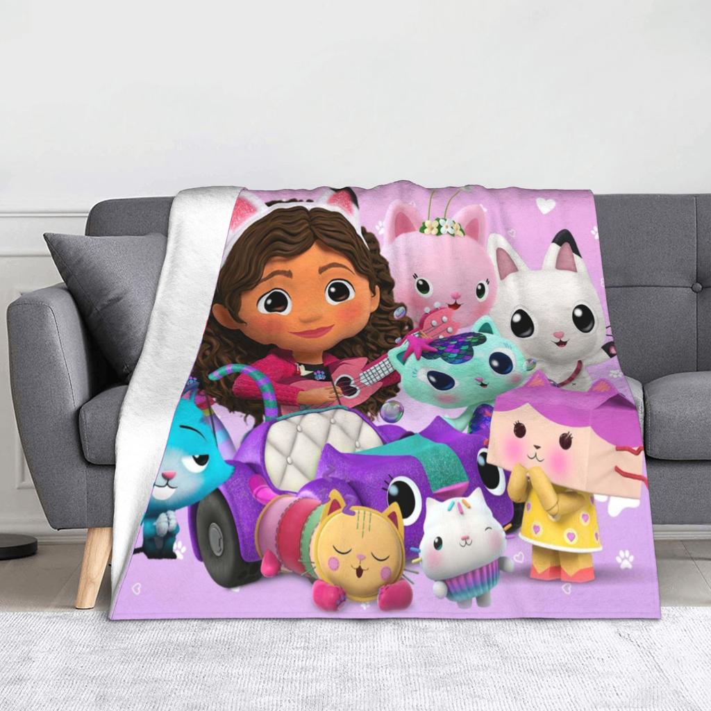 Pink Gabby Dollhouse Blanket Coral Fleece Plush Cute Cartoon Ultra-Soft Throw Blanket for Bedding Couch Bedspread