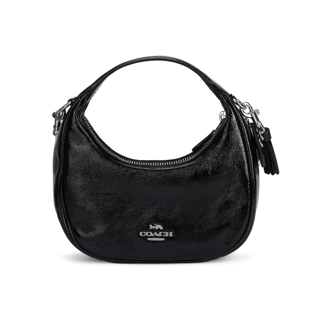 Coach Carmen 20 Logo Zip Closure Patent Leather Shoulder Crossbody Tote Bag Small Women Handbags Black CW036-SVBK