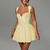 Summer Lovely Sweet A Line Short Dress Yellow Sexy Sleeveless Lace Up Pleated Party Dresses Hollow Out Slim Fit Elegant Holiday Dress Women