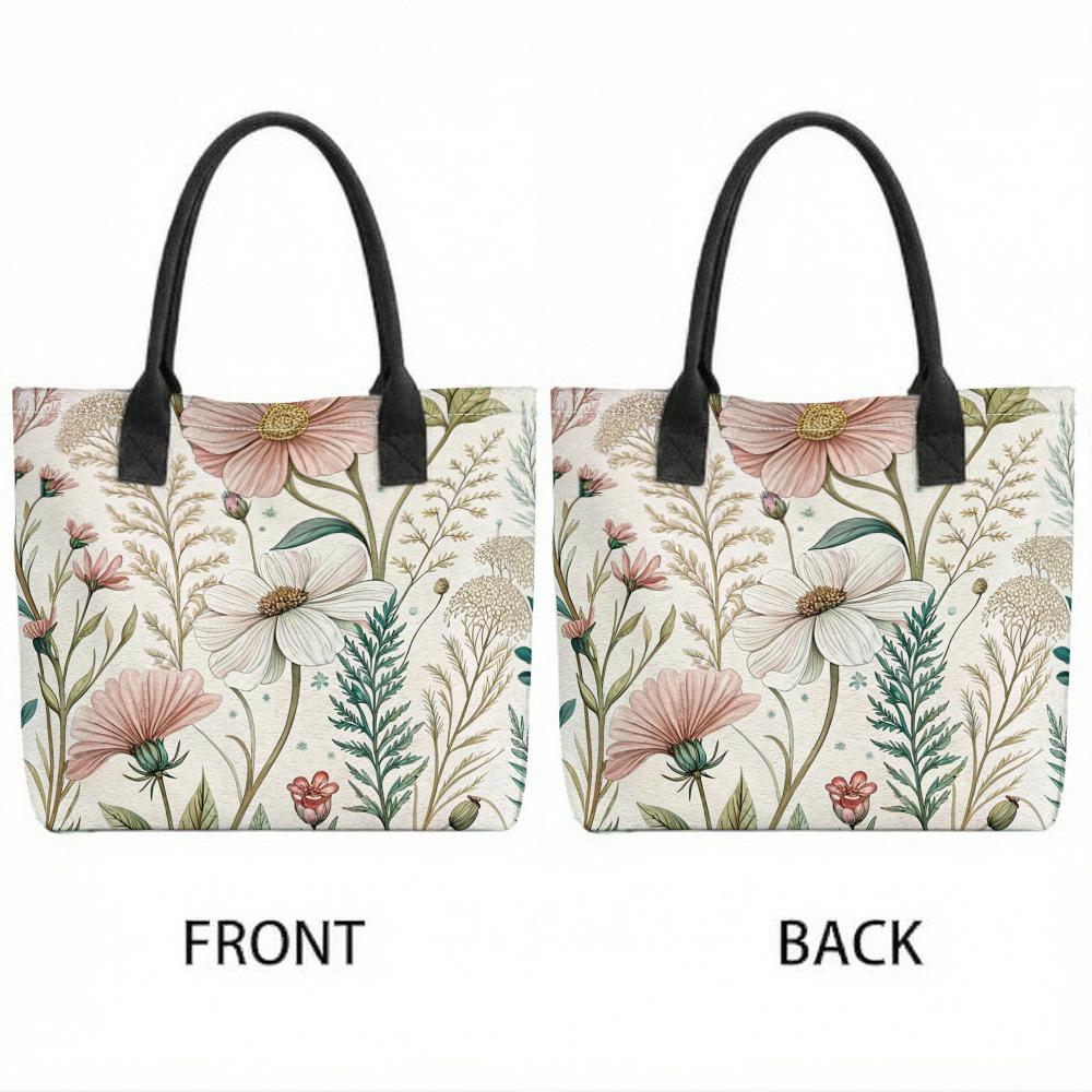 Floral Printed Casual Tote Bag Large Capacity Stylish Daily Shoulder Bag for Women