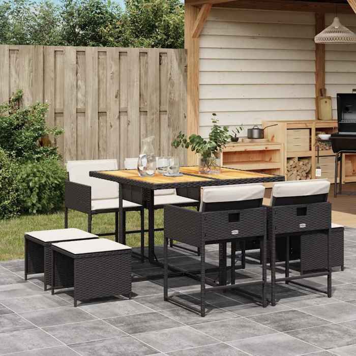VidaXL 9-Piece Garden Dining Set with Cushions, Table and Folding Back Chairs, Outdoor Patio Furniture 3211323