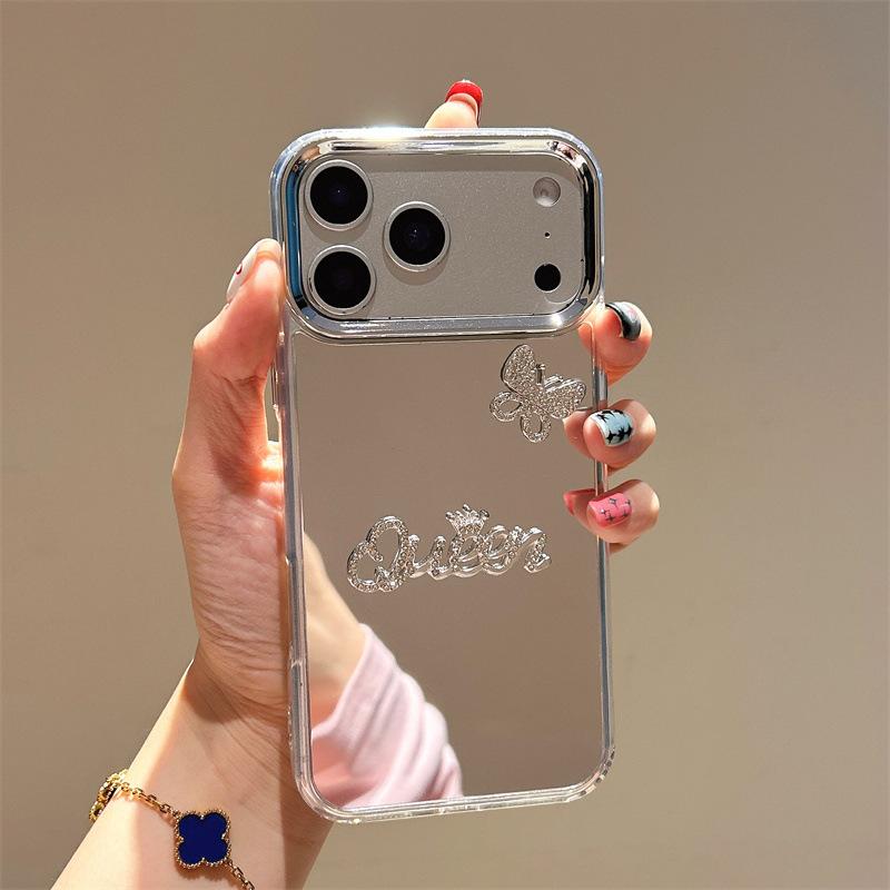 Creative Mirror Mobile Phone Case, High-End Sense, Suitable For Iphone17Pro Rhinestone Letter Butterfly Apple 16 Protective Case.