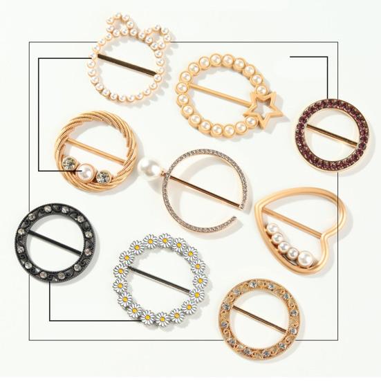 Yousheng Clothes Corner Knotted Buckle Elegant Faux Pearl Rhinestone Round Love Heart T-shirt Scarf Clothing Corner Tie Clip Ring Fashion Jewelry