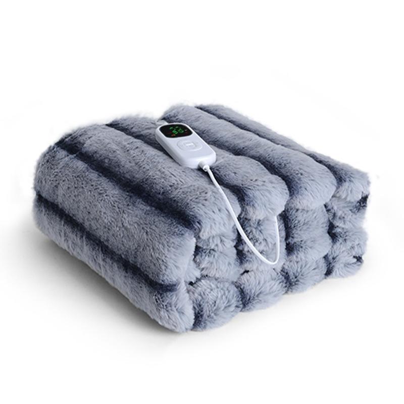 Imitation Rabbit Fur Striped Electric Blanket Warm Leg Blankets European and British Standard Plug Heating Blankets Double Layer Plush Bed Sheets