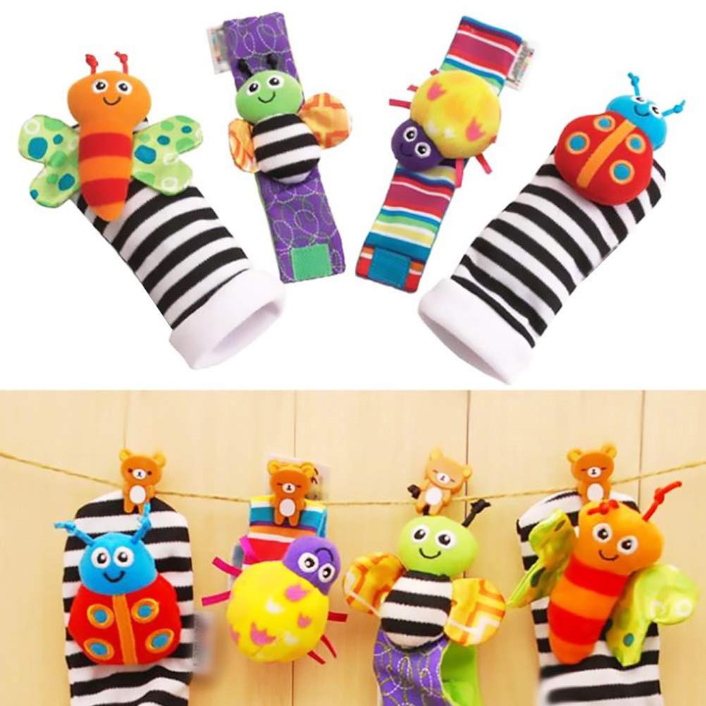 1 Pair Baby Wrist Rattles and 1 Pair Socks Rattles Set Educational Development Plush Toys Baby Gift