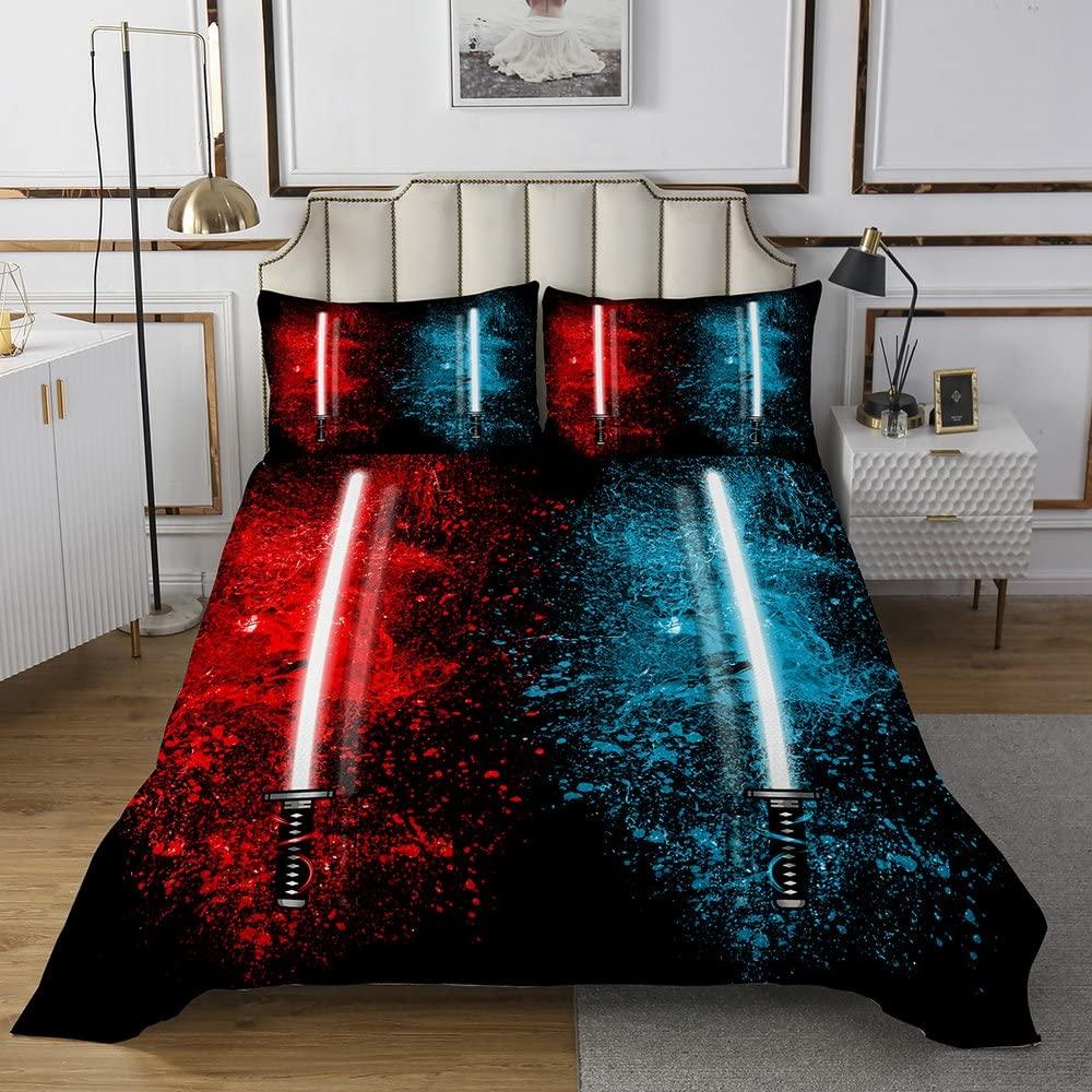 Lightsaber Duvet Cover Set Full,Galaxy Universe Planet Bedding Set 3pcs for Teens Room Decor,Trippy Star Sky Comforter Cover