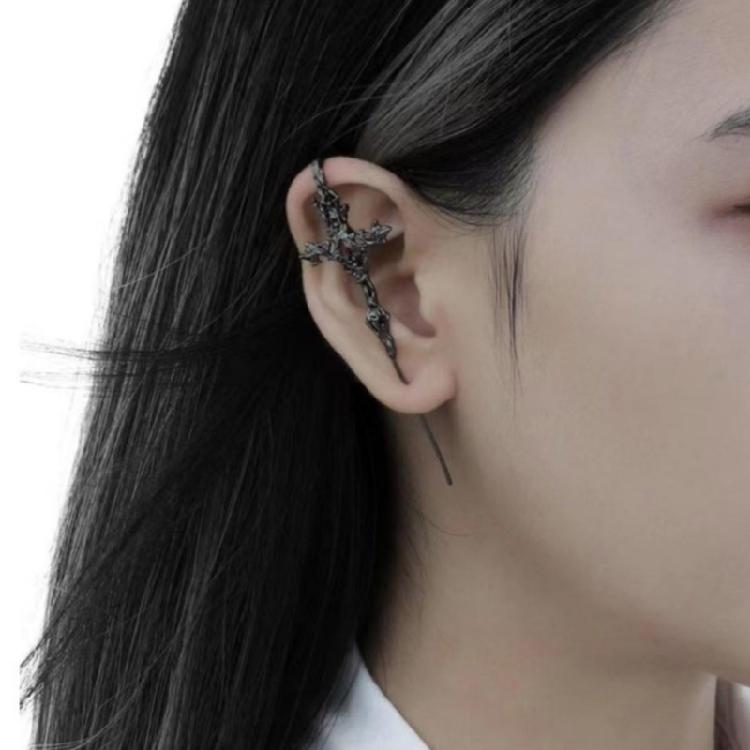 Punk Gothic Crosses Design Earrings Alloy Studs For Sensitive Ears Black Metal Jewelry Perfect For Alternative Style And Daily Use