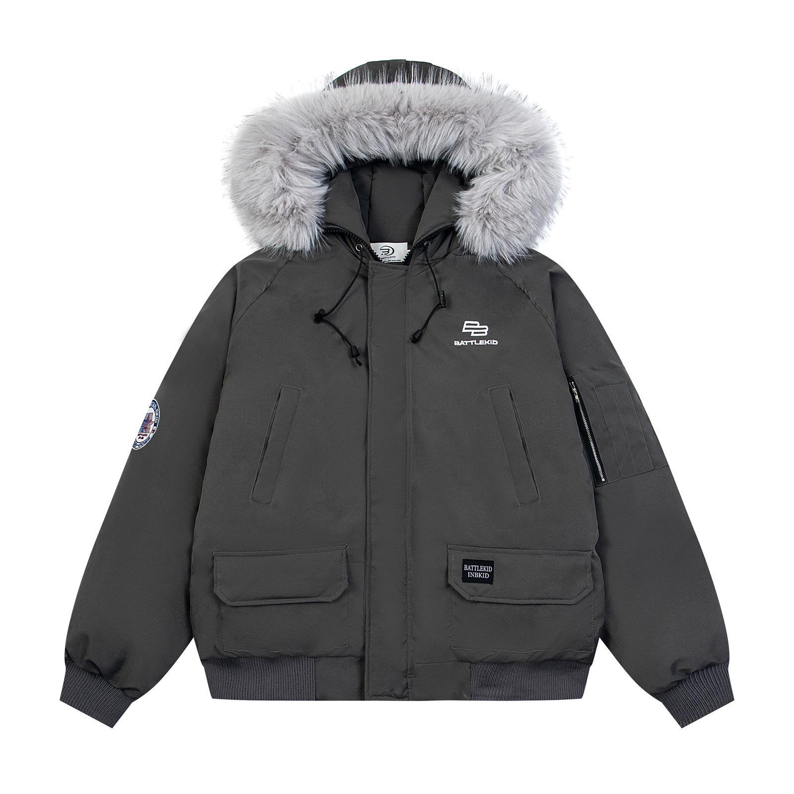 Унисекс ретро рабочая хлопковая куртка с меховым капюшоном – Теплая, плотная и модная зимняя одежда Medium