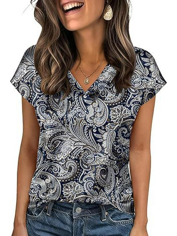 2026 Vår/Sommar Elegant Silke V-ringad Kortärmad Dam T-shirt