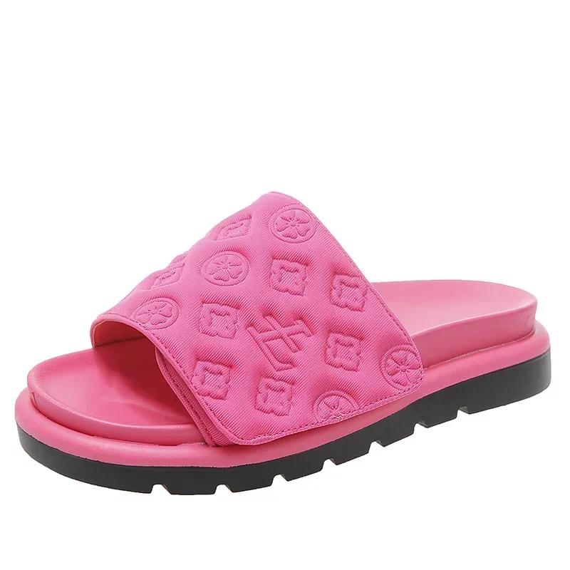 Fashion Ladies Magic Sticker Flat Slippers 2025 Summer New Designer Luxury Sandals for Women Elegant Home Flat Slippers Zapatos De Mujer