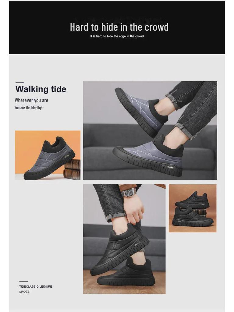 Men's Warm Velvet Canvas Shoes: Winter Slip-on Soft Sole Toad Trend