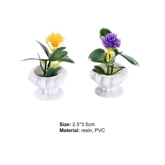1 Set Mini-Topfpflanzenstatue, klare Textur, dekoratives Harz, zarte Details, Mini-Blumen-Miniatur-Terrassendekoration