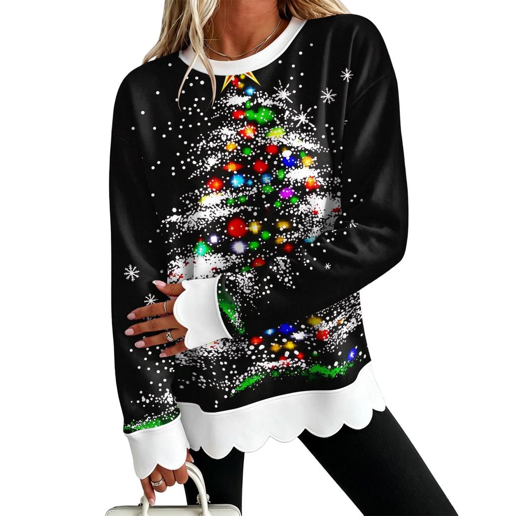 Women's Casual Lace Print Crewneck Sweatshirt Long Sleeve Pullover Top for Everyday Wear