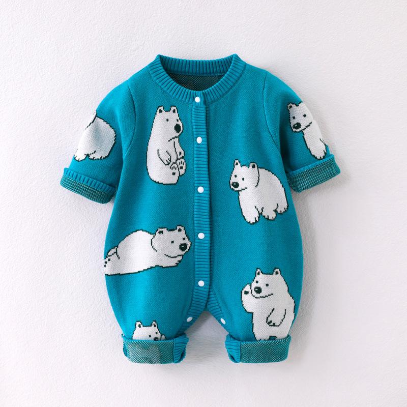 Autumn and Winter Double-layer Jumpsuit for Boys and Girls with Hidden Buttons and Open Crotch